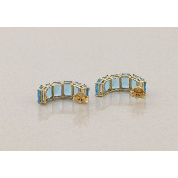 14k Yellow Gold Natural Swiss Blue Topaz Earrings Hoop Earrings 3/4" x 1/4" - Picture 8 of 8
